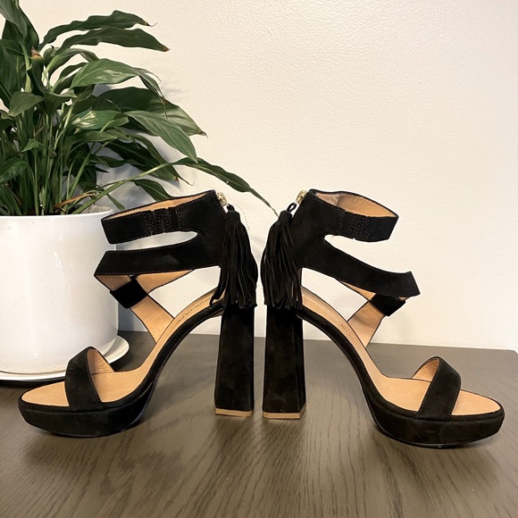 💕 DSQUARED2 Open Toe Black Suede Pump Chunky High Heel Italy Women’s 38 / 7 NIB - Picture 5 of 10